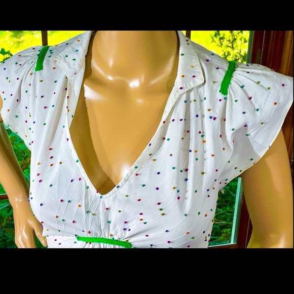 ▪️DIANE VON FURSTENBERG▪️Colorful Embroidered Confetti Flutter Sleeve Blouse Top - Picture 3 of 9